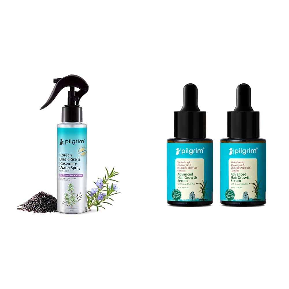 Pilgrim Korean Black Rice and Rosemary Water Spray With Biotin For Strong, Nourished Hair 200ml & Redensyl 3% + Anagain 4% + 5% Capilia Stem Advanced Hair Growth Serum with Rosemary, Controls H-picture-26