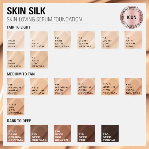 Image of Revolution, Skin Silk Serum Foundation, Light to Medium Coverage, Lightweight & Radiant Finish, Contains Hyaluronic Acid, F18 Deep Skin Tones, 0.77 fl oz (Pack of 2)