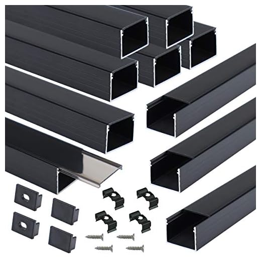 Muzata 10Pack 6.6FT/2M Black LED Channel System U Shape with Smoky Black Cover 18x13mm Wide Aluminum Profile Track for Waterproof LED Light Strip U103 2M BB, LP1 LU2