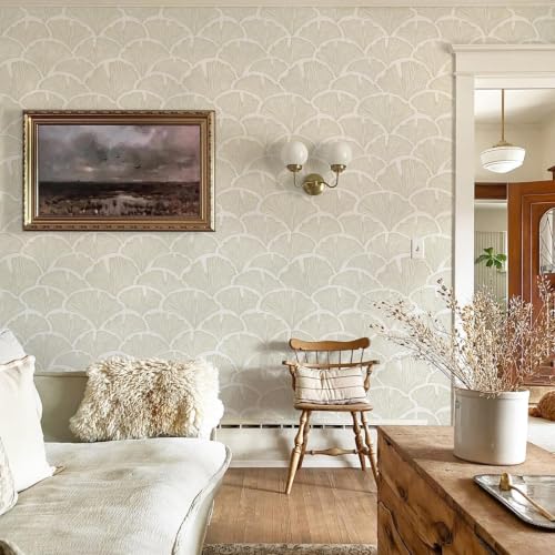 Papel tapiz botánico beige neutro autoadhesivo Dimoon para pared de baño 3
