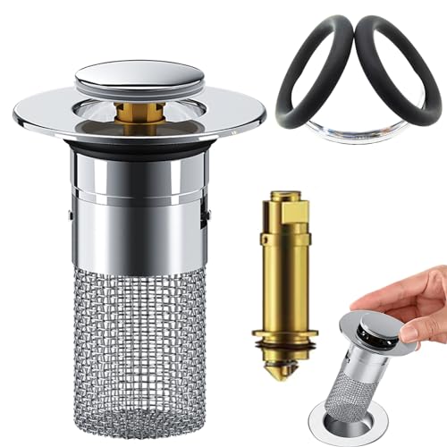 Press Type Sink Wash Basin Water Plug Drain,2024 New Upgraded Sink Bounce Core Drain Strainer,Sink Hair Catcher,Universal Bathtub Bathroom Sink Drain Stopper Replacement (for 1.1"-1.3" Drain Hole)