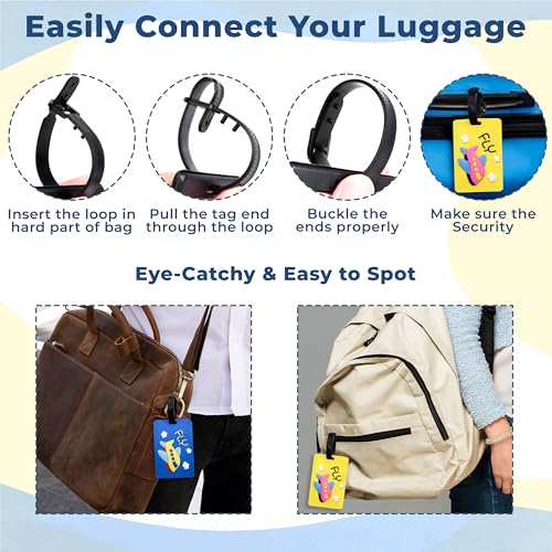 Image of Kraptick Luggage Tags for Travel - Strong & Stylish Bag Identification Tags for Suitcase Lightweight Name Tag for Bags Travel ID Labels for Suitcase, Backpack & School Bags (Pack of 2) (Yellow,Blue)