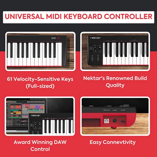 Image of Nektar SE61 61-Key Full-Size Velocity-Sensitive USB Midi Keyboard Controller with Nektar DAW Integration and Free Professional Recording Software
