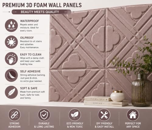 Image of Velvet 3D Peel and Stick Wall Panels | Self-Adhesive PE Foam Wallpaper Sheets for Room, Bedroom & Home Decor - Waterproof & Easy DIY (60x60cm, 6mm Thick) - 1 Pack (Approx. 4.3 sqft)