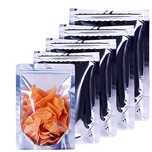 Resealable Mylar Bags Zipper Lock Stand Up Food Storage Aluminum Foil Bags Reusable Pouches Big Sizes for Beans Coffee Cookie Snack Food Dried Flowers Tea (50pcs different size)