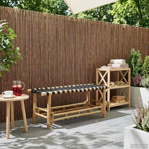 Pyvara Banco de jardín de bambú natural 110 x 38 x 40 cm con patas estables para terraza, balcón y jardín, resistente a la intemperie, ahorra espacio, duradero, fácil de limpiar, rústico, moderno y
