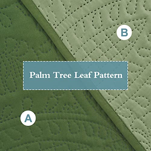 Bedream 3 Pieces Reversible Oversized Bedspread Set Queen, Green Light Weight Ultrasonic Embossed Quilt Set With Coin Medallion Pattern, Modern All Season Solid Coverlet For Bedroom, Microfiber #TOP4