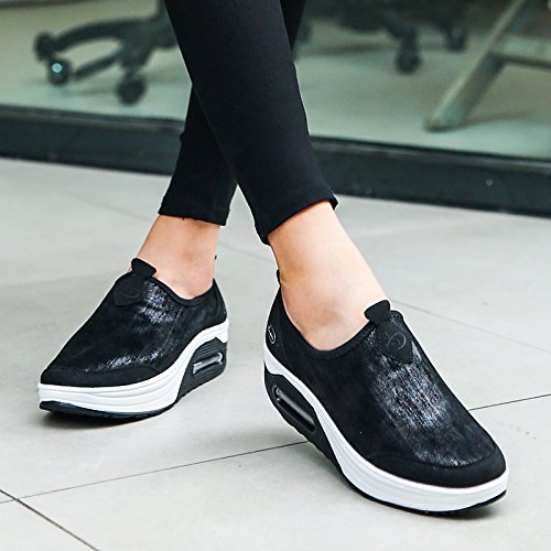 Womens Platform Sneakers Comfort Air Fashion Wedge Slip on Loafer Walking Shoes with Arch Support,Comfortable Casual Stretch Toning Rocker Shoes3