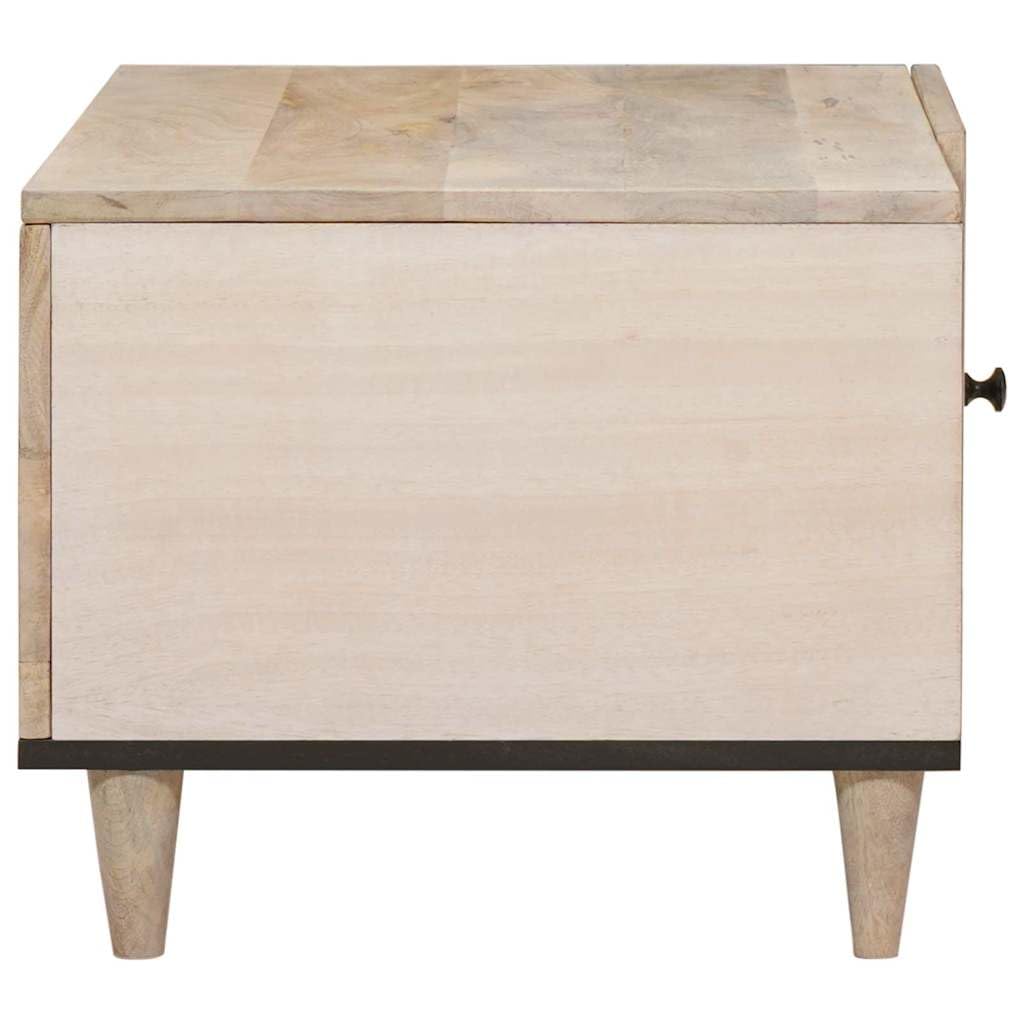 Mesa de centro blanca de 100 x 54 x 40 cm, mesa auxiliar de madera y acacia, con espacio de almacenamiento y 1 puerta, patas modernas en forma de cono para salón