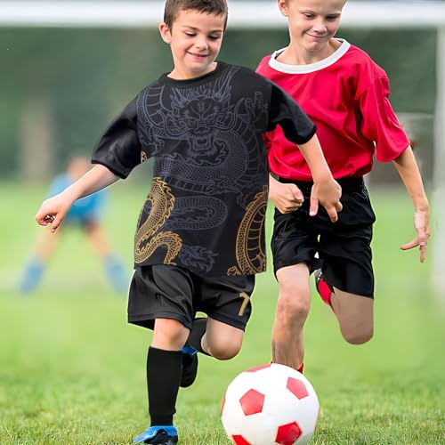 Pardofelis Camiseta de fútbol para niños, camiseta nº 7, camiseta de fútbol, pantalones cortos, calcetines y espinilleras, juego de camiseta de fútbol al aire libre para niño, Negro , 22