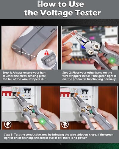 Image of 8 In 1 Wire Stripper, Wire Stripping Tool with Voltage Tester, Cable Cutters with Plier, Twister, Crimper, Splitting, Wire Stripper Tool for 10-18 AWG for Electrician Work GRAY