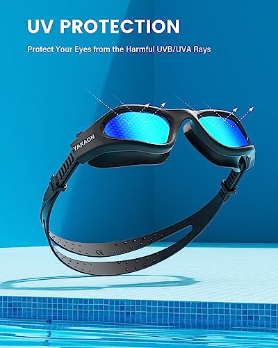 YAKAON G1 Polarized Swimming Goggles, Wide View Swim Goggles Anti-Fog for Men Women Adult, A5-Polarized-BlackGold - Image 2