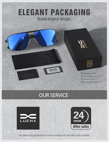 Image of Luenx Aviator Sunglasses Polarized Men Women Square UV400 Driving | Big Head Fit,Polygon Shades,Lightweight,Adjustable Nose Pads,Anti-slip,Impact-resistant,Scratch-Resistant,Gift-Ready Set