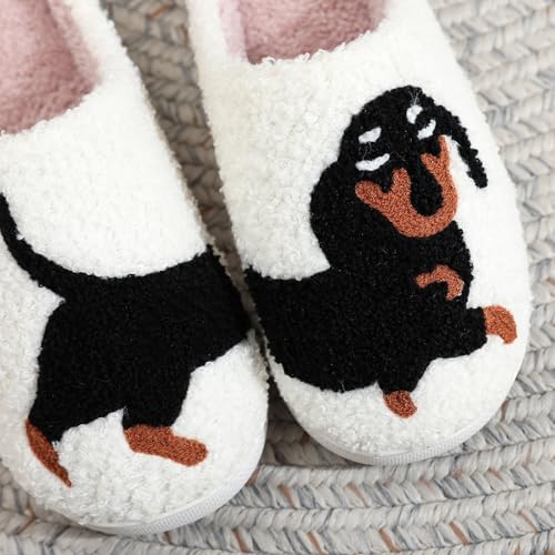 Women's Wen's Winter Dachshund Dog Slippers, Unisex Warm Fleece House Shoes for Couples Indoor4