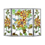 Capulina Tiffany Style Glass Fireplace Screen 3 Pcs Folding 44x28 inches Stained Glass Screens Gas and Wood Burning Fireplaces Screen