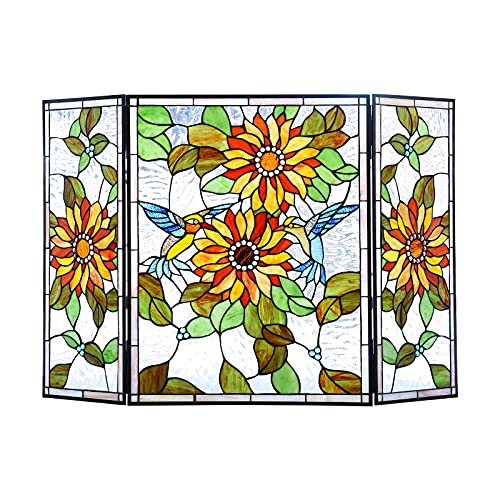 Capulina Tiffany-Stil Kaminschutz, 3 Paneele, 111,8 x 71,1 cm, Buntglas, Gas- und Holzverbrennung, Kaminschutz, Bildschirm Cover