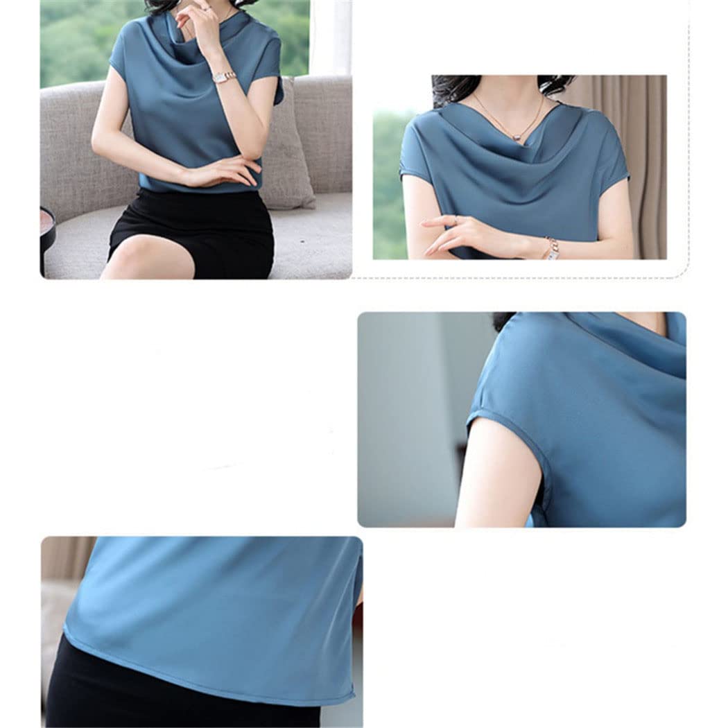 FULBHPRINT Chemisier tendance en satin pour femme - Haut d'été à manches courtes - Col à poils élégants