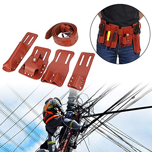 DEWIN 5 in-1 Tool Belt, Leather Scaffolding Tool Pouch with Holder Accessories for Level Spanners Hammer, Red, 81-91 cm - Image 2