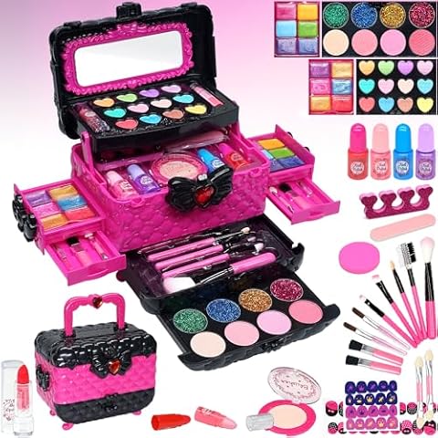 Kids Makeup Toys for Girls - Safe and Washable Makeup for Kids, Kids Makeup Kit for Girl, Real Girls Makeup Kit for Kids Toddler, Princess Birthday Gifts for 4 5 6 7 8 9 Year Old Girls Gift (Rose) Cover