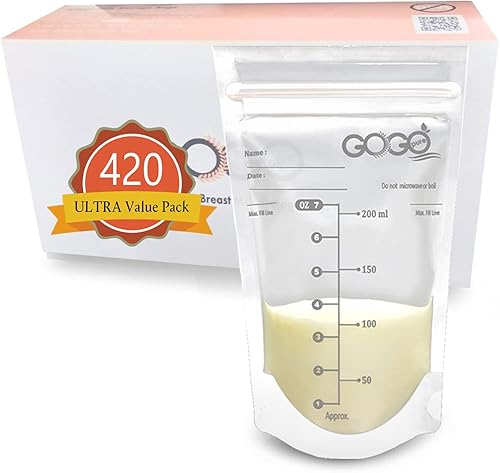 Paquete de 420 bolsas de almacenamiento de leche materna para lactancia materna, 7 onzas, cada una preesterilizada por rayos gamma, sin BPA, a