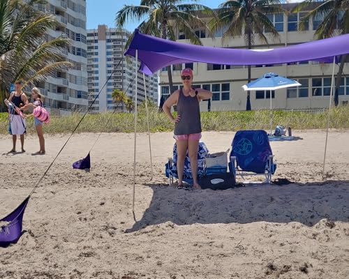 Image of UMARDOO Family Beach Tent Canopy Sun Shade Portable, Large Compact Beach Sun Shelter Easy Setup with Packable Bag for Outdoor Travel (Purple, 12X12 FT. 4Poles)