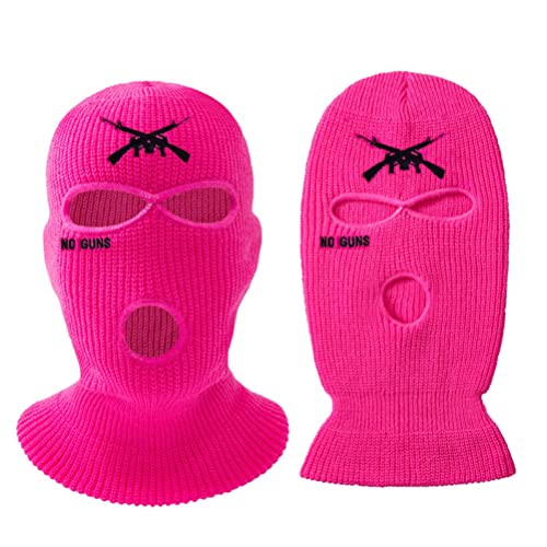 ariarly 3 Hole Full Face Mask Cover Ski Mask Winter Balaclava Knitted Hat Letter Embroidered Face Cover Warm Cover for Outdoor Cycling Skiing Running (pink2)
