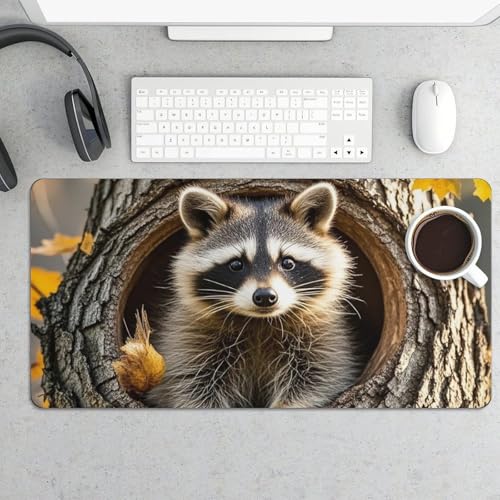 Desk Pad Protector 24x12 Inch Extended Raccoon Tree Hole