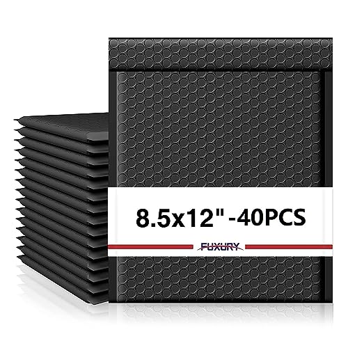 Image of Fuxury Black Bubble Mailers 8.5x12 inch 40 Pack Padded Envelopes #2 Opaque Bubble Mailer Usable Size 8.5x11 inch Thick Padded Mailers for Small Business Mailing Books Clothes Makeup Supplies