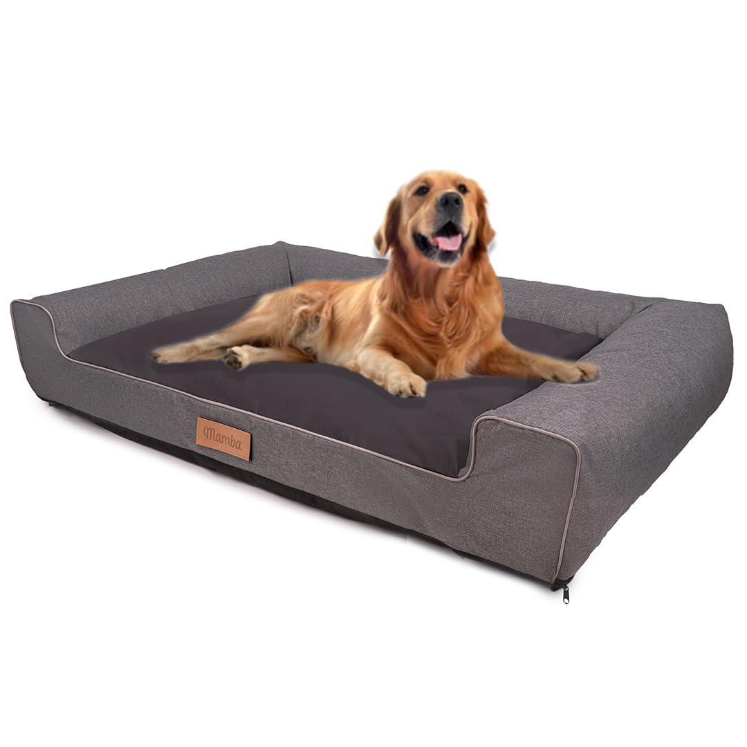 Hundebett für Große Hunde Waschbar, Hundekissen Grau Groß, Hundematte Grosse Hunde, 118 x 78 cm, mit Gravieren Namen, Hundesofa XXL Abnehmbarem Bezug