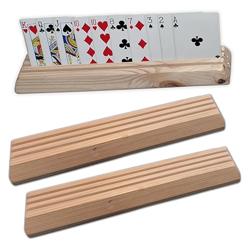 Artistic Turtle Wooden Playing Card Holders – Set of 2 – Handmade Pine with Shellac Finish – 3-Slot Organizer for Seniors, Kids, and Travel Games – Made in USA