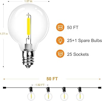 Bomcosy 15M Festoon Lights Mains,Remote Dimmable,Shatterproof IP44 [Energy Class G]