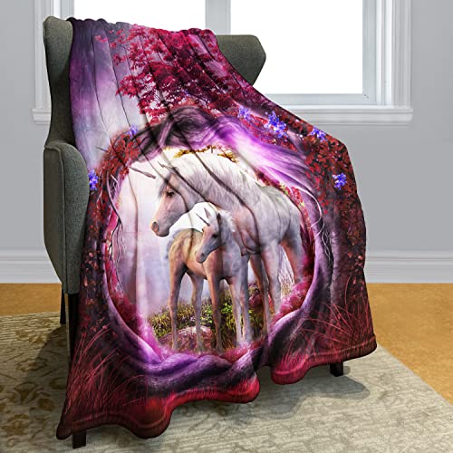 Blankets Fleece Blanket Throw For Sofa Bed Unicorn Horse Magical Animal Rose Red Tree 60" X 80" #TOP20