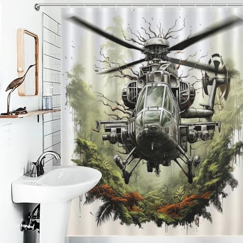 Hélicoptère rideau de douche imperméable en polyester 152x183cm avec 12 anneaux