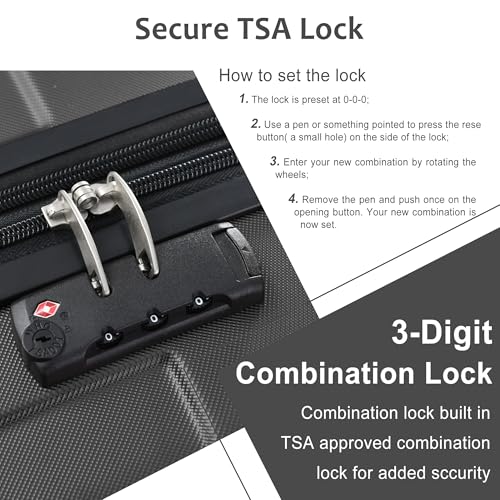 3 Piece Luggage Set with TSA Lock and Double Spinner Wheels, Expandable Hard Shell ABS Suitcases (20/24/28inch)(Black)3