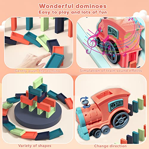 Automatic Domino Train Toy Set For Kids, Electric Dominoes Blocks Set Building And Stacking Toys Creative Kids Games Early Education Christmas Birthday Gift Toys For 3 4 5 6 Year Old Girls Boys(Pink) #TOP1