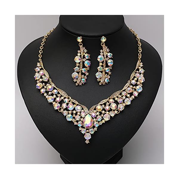 chaoyite Elegant Austrian Crystal V-Shaped Statement Necklace Earrings Set Bridal Wedding Prom Costume Jewelry For Bride Bridesmaid - Image 4