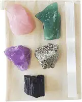 Kit de Cristais para Iniciantes - Bastão de Selenita, Quartzo Rosa, Quartzo Verde, Ametista, Turmalina Negra e Pirita | Energização, Proteção, Equilíbrio e Cura Emocional para Iniciantes no Mundo dos Cristais.