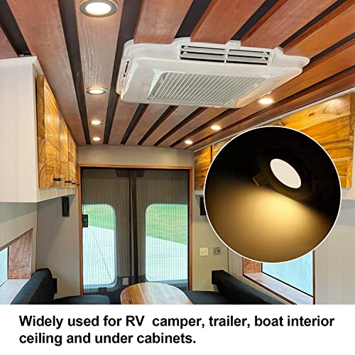 Image of RVZONE 12 Volt LED Puck Light RV Boat Recessed Ceiling Light Super Slim LED Panel Light with Hole Puncher DC 12V 3W Full Aluminum Downlights 6 Pack,2700-3200k
