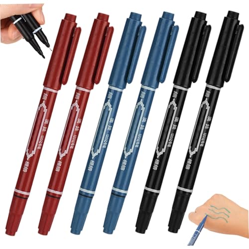 SMELEYOU 6 Stück Tattoo-Marker für die Haut doppelköpfiger Henna-Stift mit dicker und feiner Spitze tragbare Hautmarker für Tätowierungen Rot + Schwarz + Blau