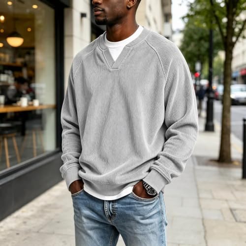 moolBeko Corduroy Shirt Men Layered Long Sleeve Shirt V Neck Shirt - image 2
