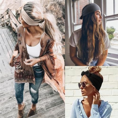 Image of DRESHOW 6 PCS Adjustable Headbands for Women Knotted Headbands Elastic Non-Slip Fashion Hair Bands for Workout Sports Running Yoga