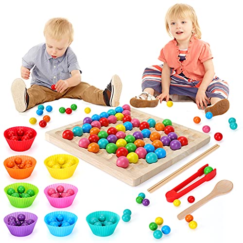 GUBOOM Montessori Spielzeug, Holz Clip Beads Brettspiel, Color Row Montessori Brettspiel, Puzzle Brettspiel, Kinder Hände Augen Gehirn Training Puzzle Board für Kinder im Vorschulalter Cover