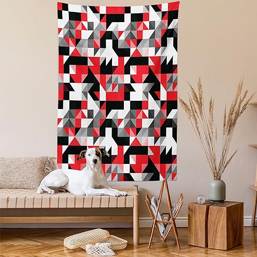Ambesonne Abstract Tapestry, Abstract Geometric Half Triangles Squares Maze Inspired Image, Wall Hanging for Bedroom Living Room Dorm Decor, 60