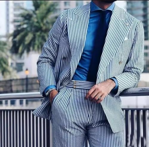 Double Breasted Seersucker Suit Men 2 Piece Suits for Men Summer Wedding Casual Big and Tall Lightweight4