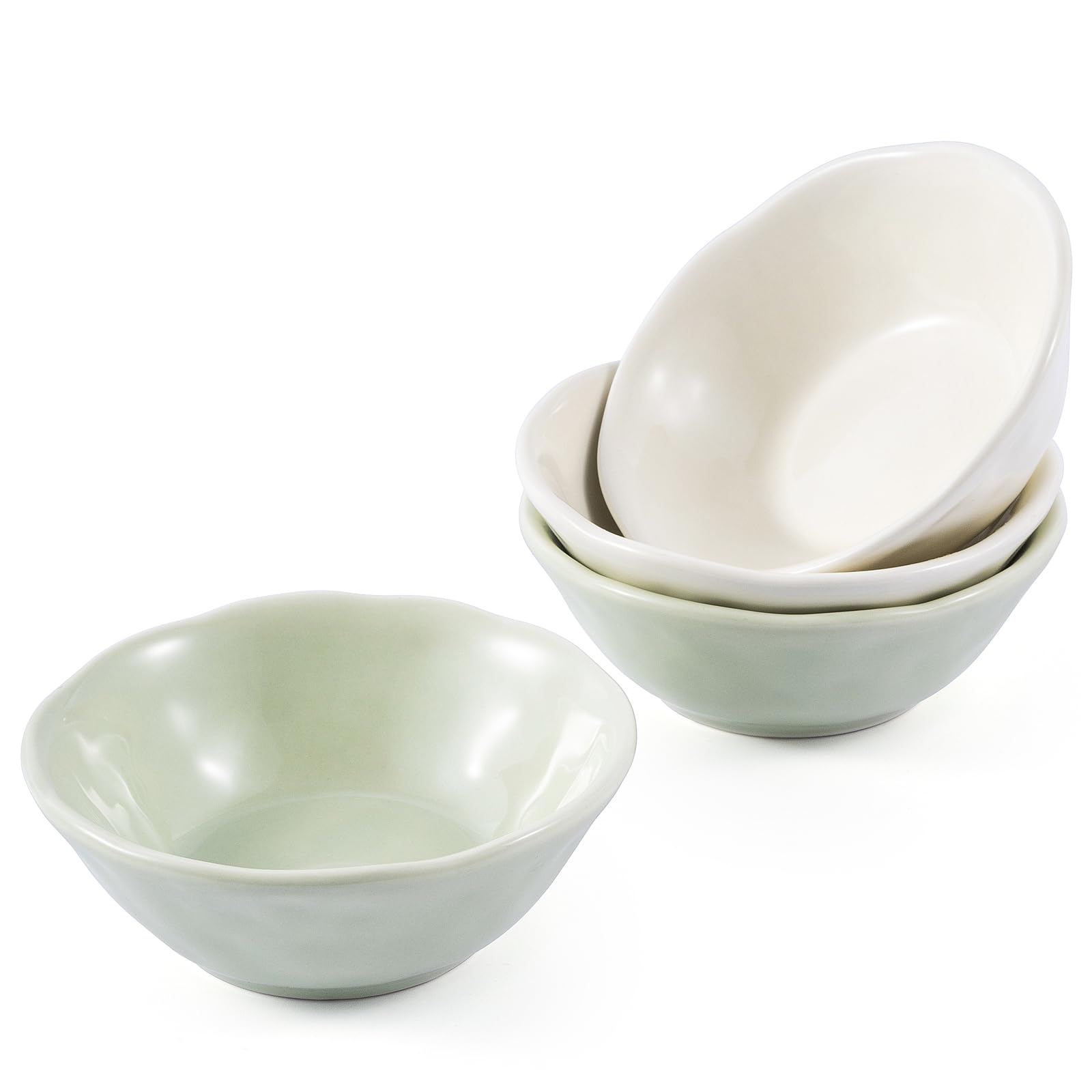 Yebaohond Set of 4 Ceramic Sauce Dish (4 inch),Small Teabag Holder Dish,Condiment Dishes,Jewelry Holder,Sushi Soy Dipping Bowl,Snack Serving Dishes, Mini Saucer Set (Round Solid Color)