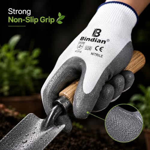 Image of Bindian Garden Gloves for Gardening Work, Durable Hand Gloves for Home Garden Use, Essential Gardening Accessories for Plant Care, Digging, Weeding & Outdoor Tasks, Protective Gloves, Grey 3 Pair