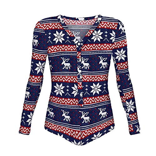 qiaoxiahe Vrouwen Kerst Romper Pak Print Lange Mouw Nachtkleding Jumpsuit Warme Winter Bodysuit Zachte en Sexy Playsuit Romper Split Brede Been Jumpsuit Rompers voor Vrouwen - Afbeelding 5