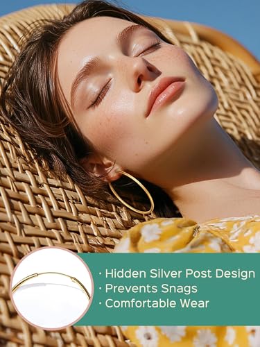 ChicSilver Hypoallergenic 925 Sterling Silver Hoop Earrings for Women, Lightweight Large Gold Hoop Earrings, Endless Hoops Huggie Earrings 15/20/30/50/70MM3