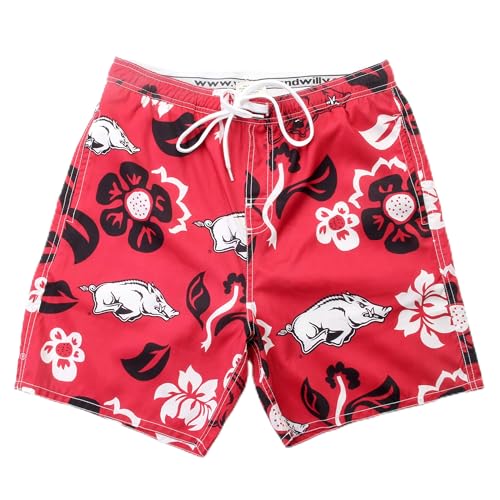 Wes and Willy NCAA Mens Floral Swim Trunks Arkansas Razorbacks Bullseye Red XL