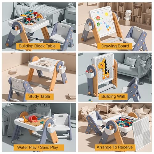 Image of BAYBEE 6-in-1 Kids Study Table and Chair Set - Foldable, Anti-Slip, Dual-Sided Tabletop, Easy to Store - Durable Study Table for Learning and Play for Ages 2 to 5 Years